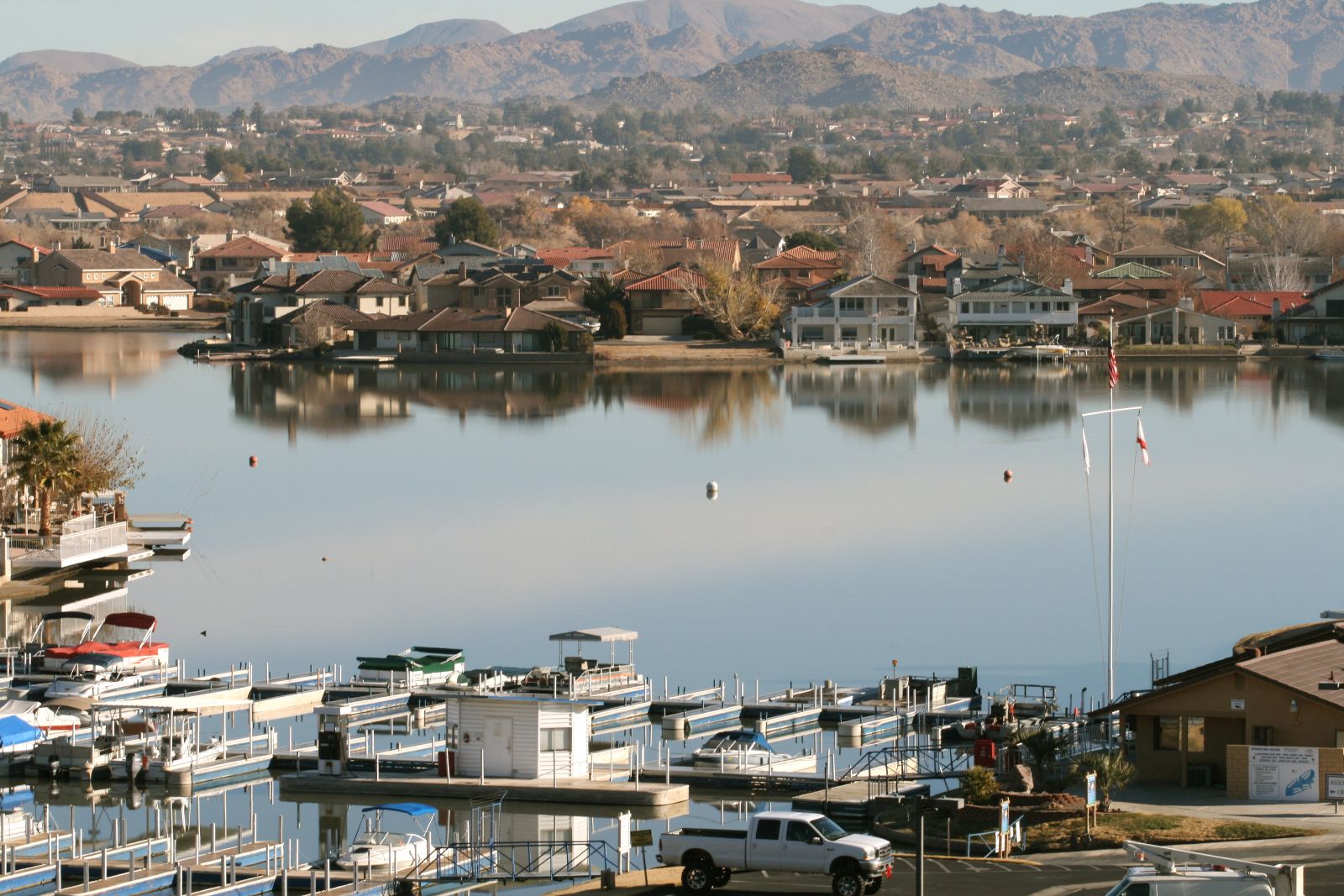 Image of houses along the lake and Marina area